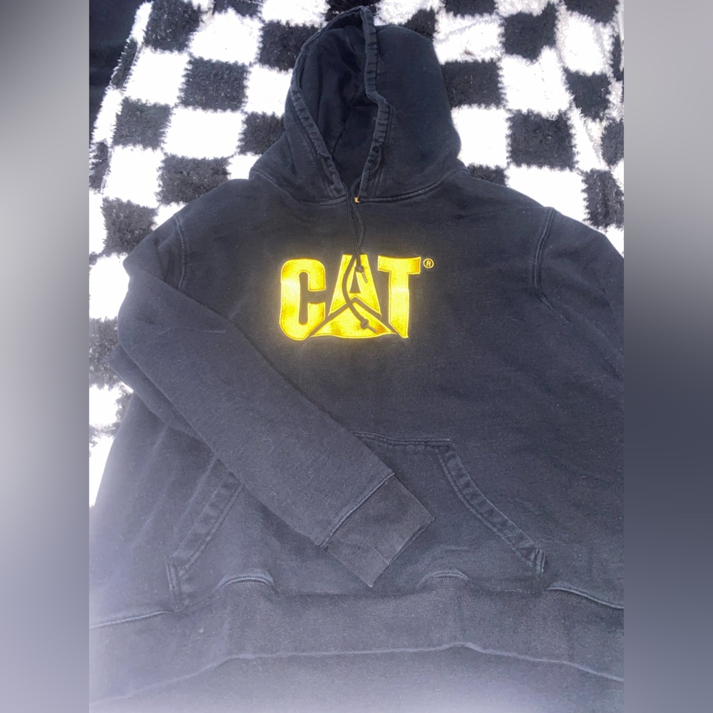 CAT Black Work Hoodie with Yellow Logo